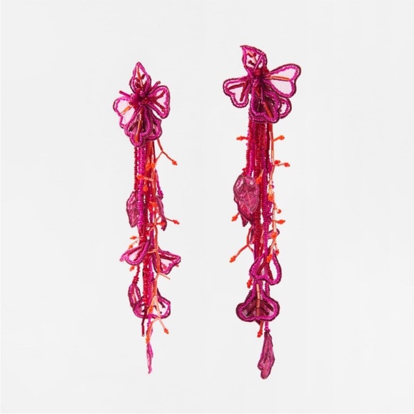NWT Zara Limited Edition Floral Beaded Earrings - Picture 2 of 8
